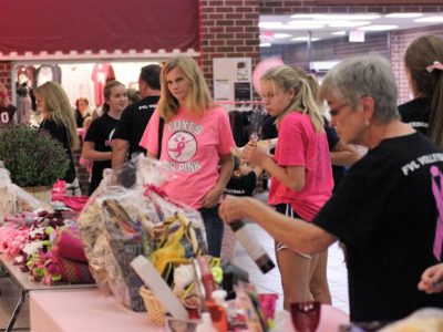 Fans check out the baskets before the match.