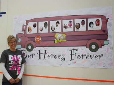 Mari Lepke, Athletic Secretary at FVL, successfully battled her most recent form of breast cancer at the same time of our 2014 Dig Pink event.   She also drives one of the buses of students to school each day.