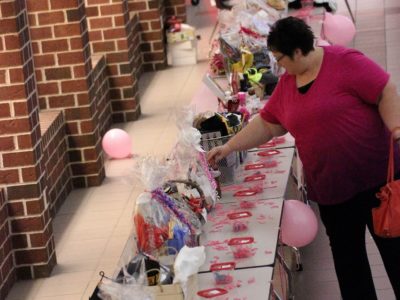 Our 2016 basket table for our Dig Pink event.